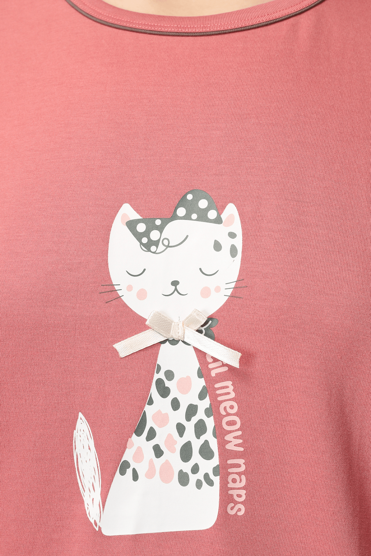 Coral Lil Meow Naps Pyjama Set - De - Nap.in - Nightwear