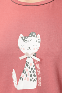 Coral Lil Meow Naps Pyjama Set - De - Nap.in - Nightwear
