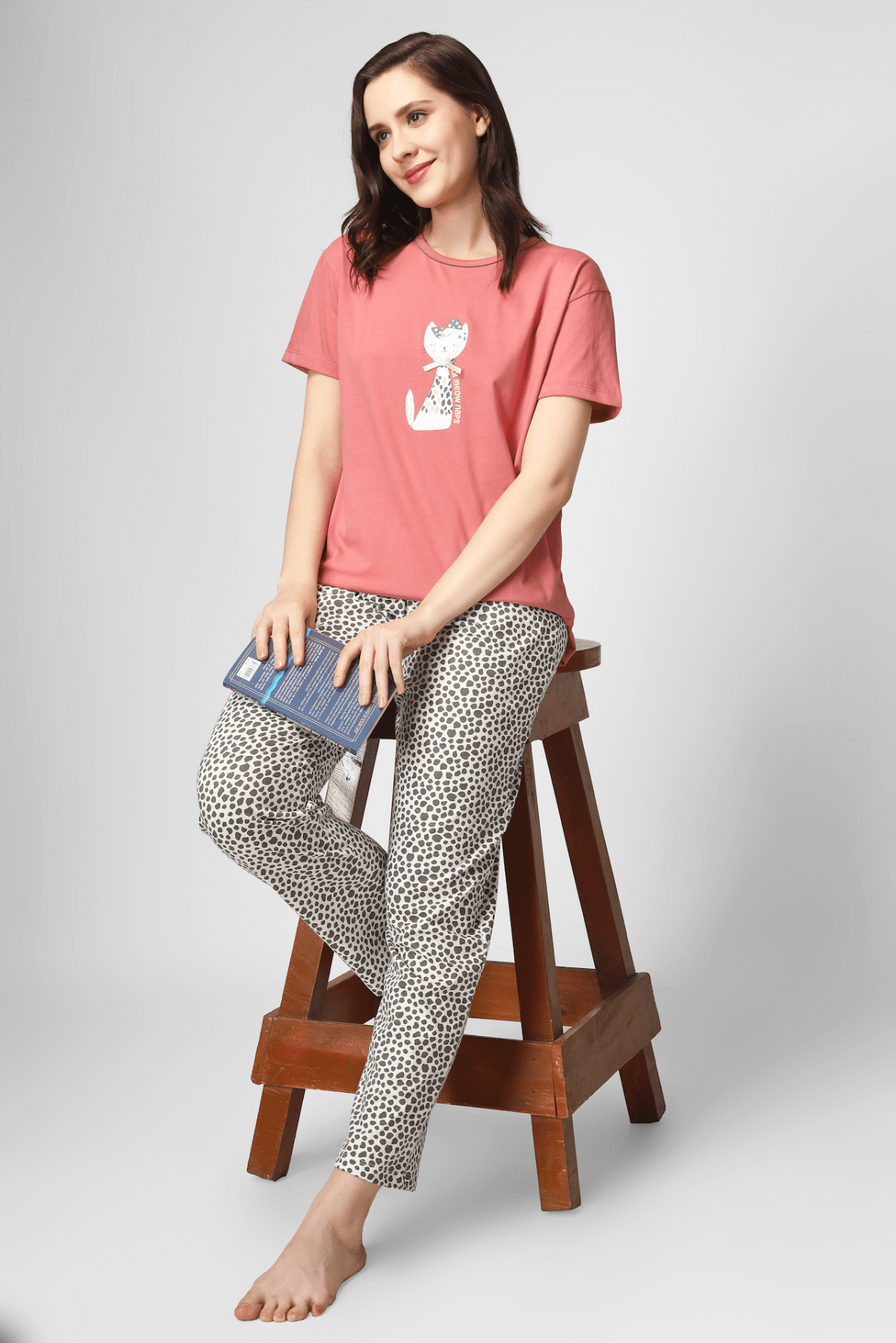 Coral Lil Meow Naps Pyjama Set - De - Nap.in - Nightwear