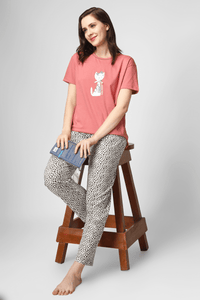 Coral Lil Meow Naps Pyjama Set - De - Nap.in - Nightwear