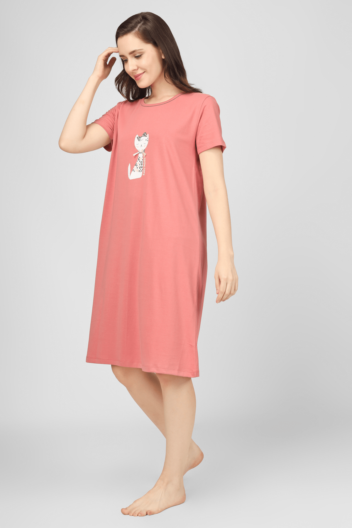 Coral Lil Meow Naps Short Nighty - De - Nap.in - Nightwear