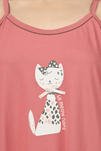 Coral Lil Meow Naps Spaghetti Nighty - De - Nap.in - Nightwear