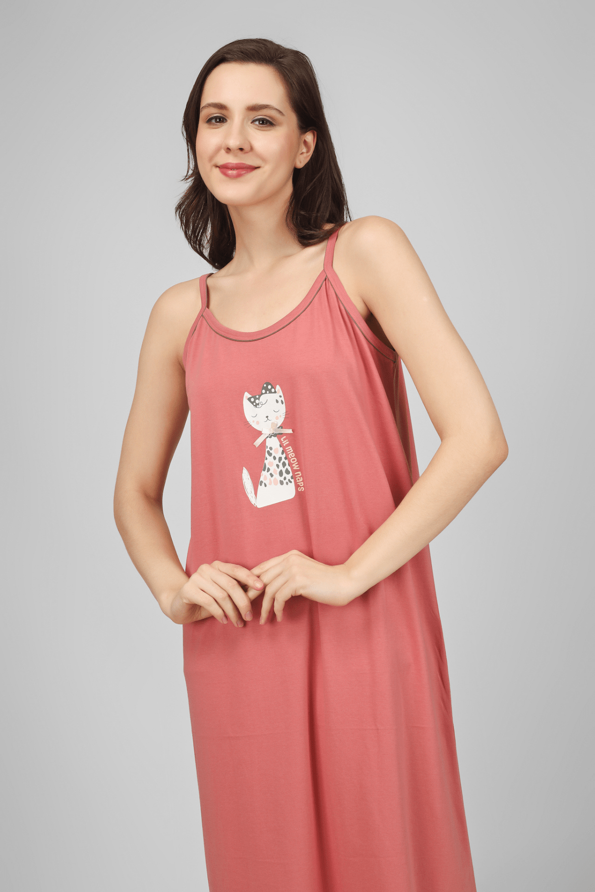 Coral Lil Meow Naps Spaghetti Nighty - De - Nap.in - Nightwear