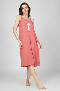 Coral Lil Meow Naps Spaghetti Nighty - De - Nap.in - Nightwear