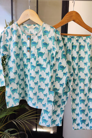 Dino Dreams Mul Kurta Pyjama Set Girls / Boys - De - Nap.in - Nightwear