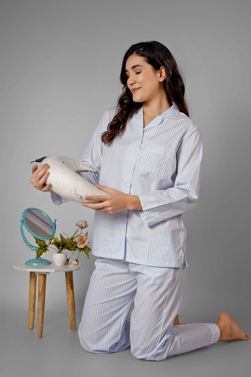 Dreamy Blue Stripes Pyjama Set - De - Nap.in - Nightwear