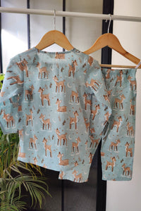 Enchanted Fawn Mul Kurta Pyjama Set (Blue) - De - Nap.in - Nightwear