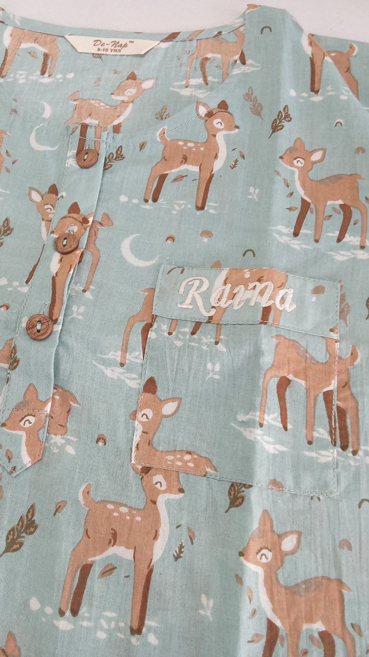 Enchanted Fawn Mul Kurta Pyjama Set (Blue) - De - Nap.in - Nightwear