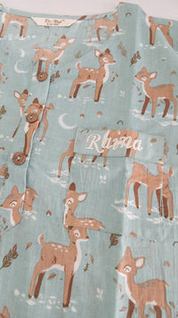 Enchanted Fawn Mul Kurta Pyjama Set (Blue) - De - Nap.in - Nightwear