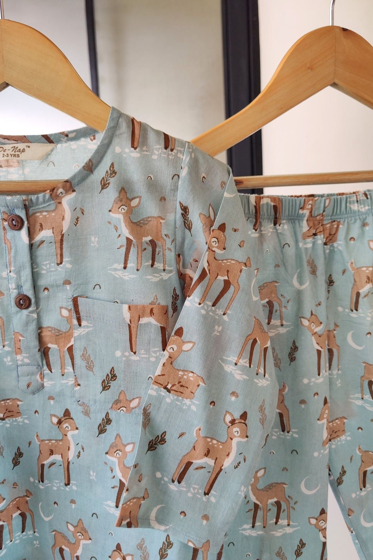 Enchanted Fawn Mul Kurta Pyjama Set (Blue) - De - Nap.in - Nightwear