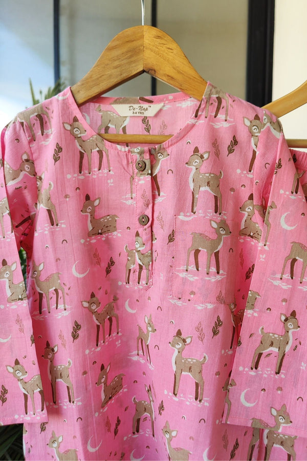 Enchanted Fawn Mul Kurta Pyjama Set Pink - De - Nap.in - Nightwear