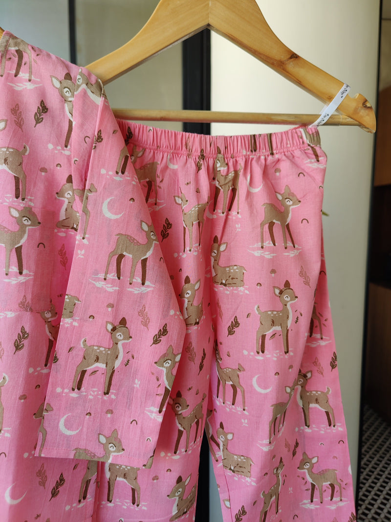 Enchanted Fawn Mul Kurta Pyjama Set Pink - De - Nap.in - Nightwear