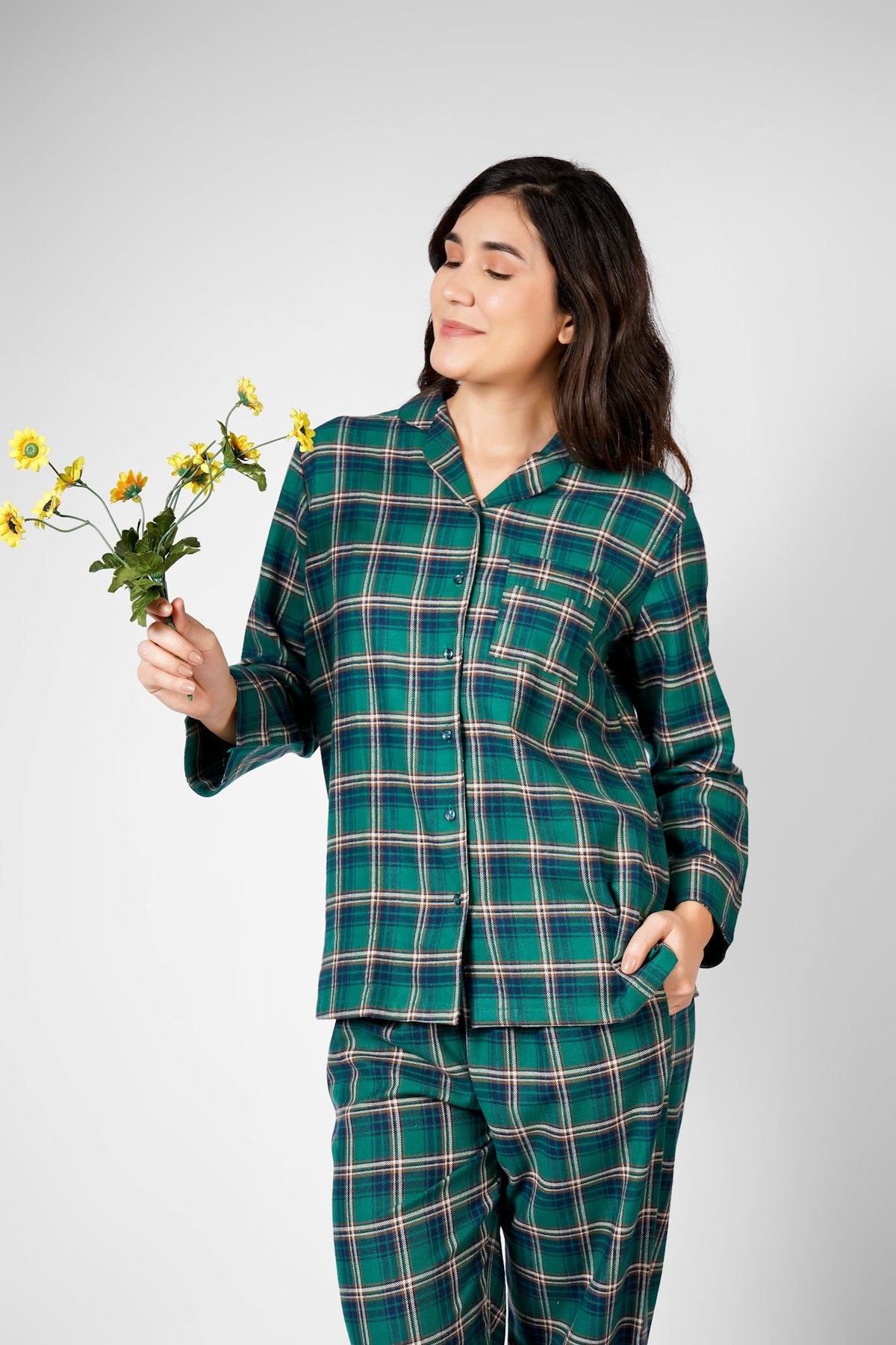 Evergreen Nights Flannel Pyjama Set - De - Nap.in - Nightwear