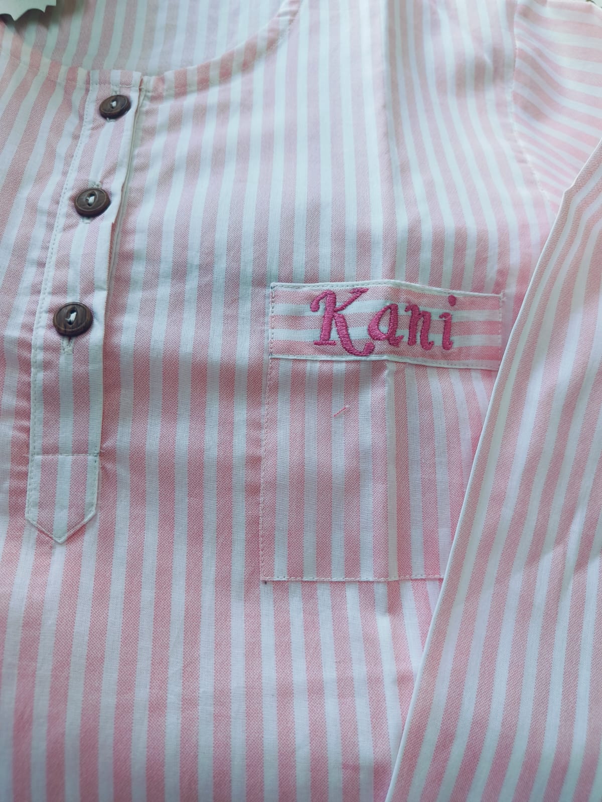 Girly Glam Pink Stripes Kurta Pyjama Set - De - Nap.in - Nightwear