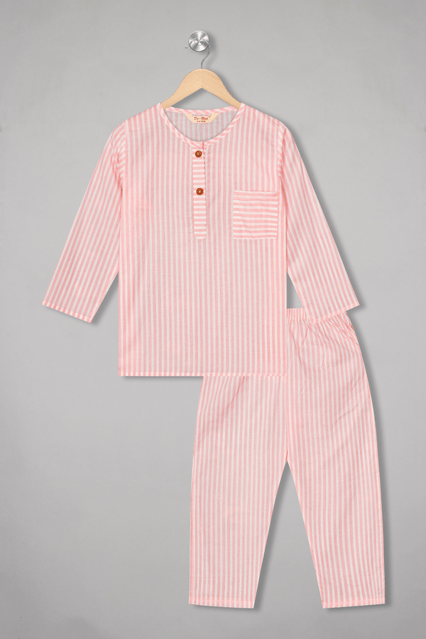 Girly Glam Pink Stripes Kurta Pyjama Set - De - Nap.in - Nightwear