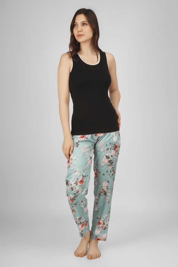 Green Floral Fantasy Satin Pyjama - De - Nap.in - Nightwear