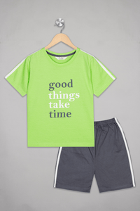 Green Good Things Take Time Shorts Set - De - Nap.in - Nightwear