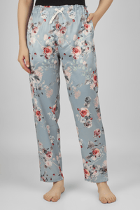 Grey Floral Fantasy Satin Pyjama - De - Nap.in - Nightwear