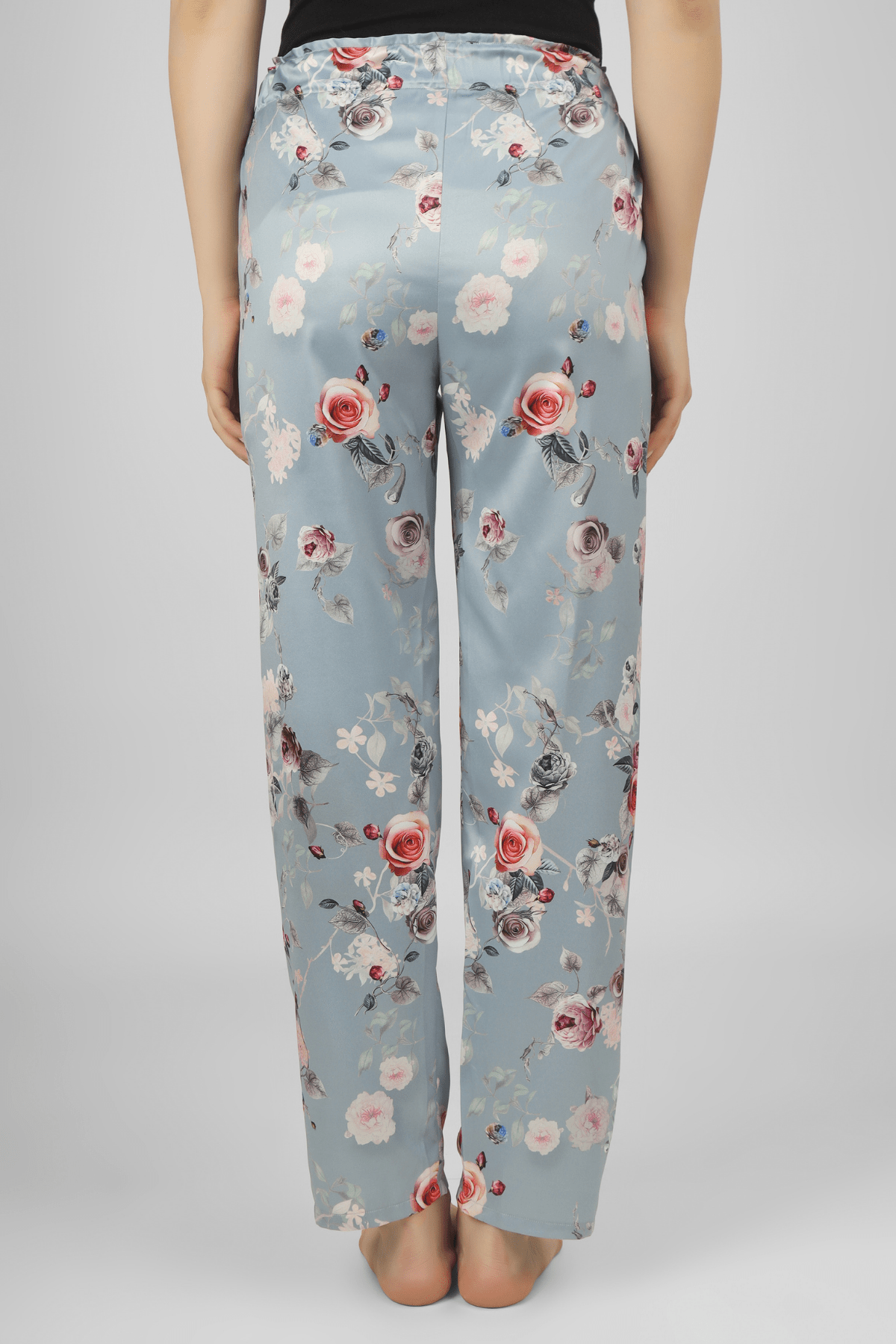 Grey Floral Fantasy Satin Pyjama - De - Nap.in - Nightwear