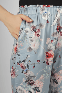 Grey Floral Fantasy Satin Pyjama - De - Nap.in - Nightwear