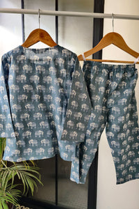 Jaipur Elephant Dreams Mul Kurta Pyjama Set Girls / Boys - De - Nap.in - Nightwear