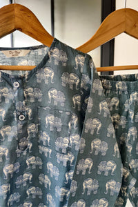 Jaipur Elephant Dreams Mul Kurta Pyjama Set Girls / Boys - De - Nap.in - Nightwear