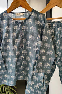 Jaipur Elephant Dreams Mul Kurta Pyjama Set Girls / Boys - De - Nap.in - Nightwear