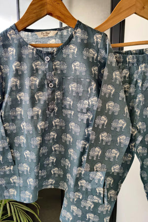 Jaipur Elephant Dreams Mul Kurta Pyjama Set Girls / Boys - De - Nap.in - Nightwear