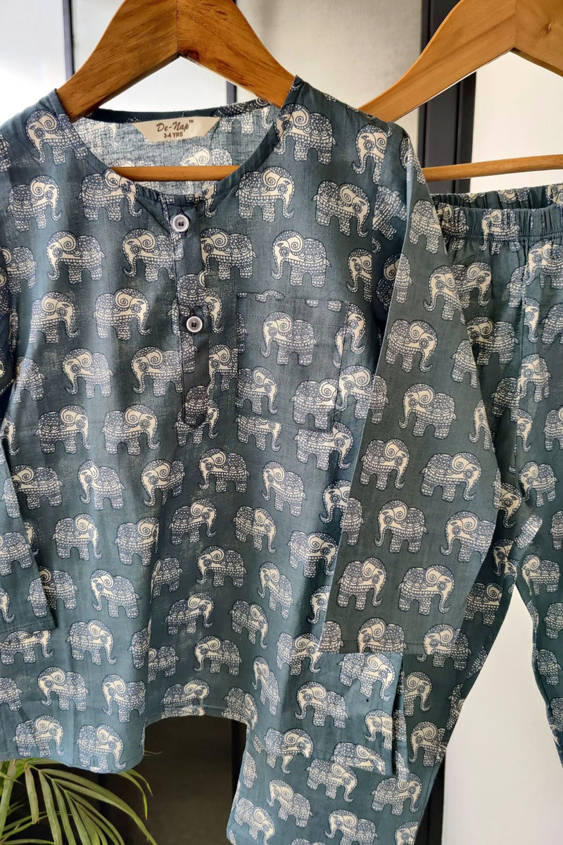 Jaipur Elephant Dreams Mul Kurta Pyjama Set Girls / Boys - De - Nap.in - Nightwear