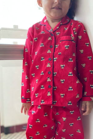 Luxe Bear Red Pyjama Set (Girl) - De - Nap.in - Nightwear