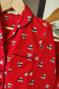 Luxe Bear Red Pyjama Set (Girl) - De - Nap.in - Nightwear