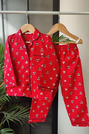 Luxe Bear Red Pyjama Set (Girl) - De - Nap.in - Nightwear