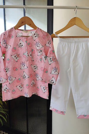 Magic Unicorn Pink Kurta Pyjama Set for Girls - De - Nap.in - Nightwear