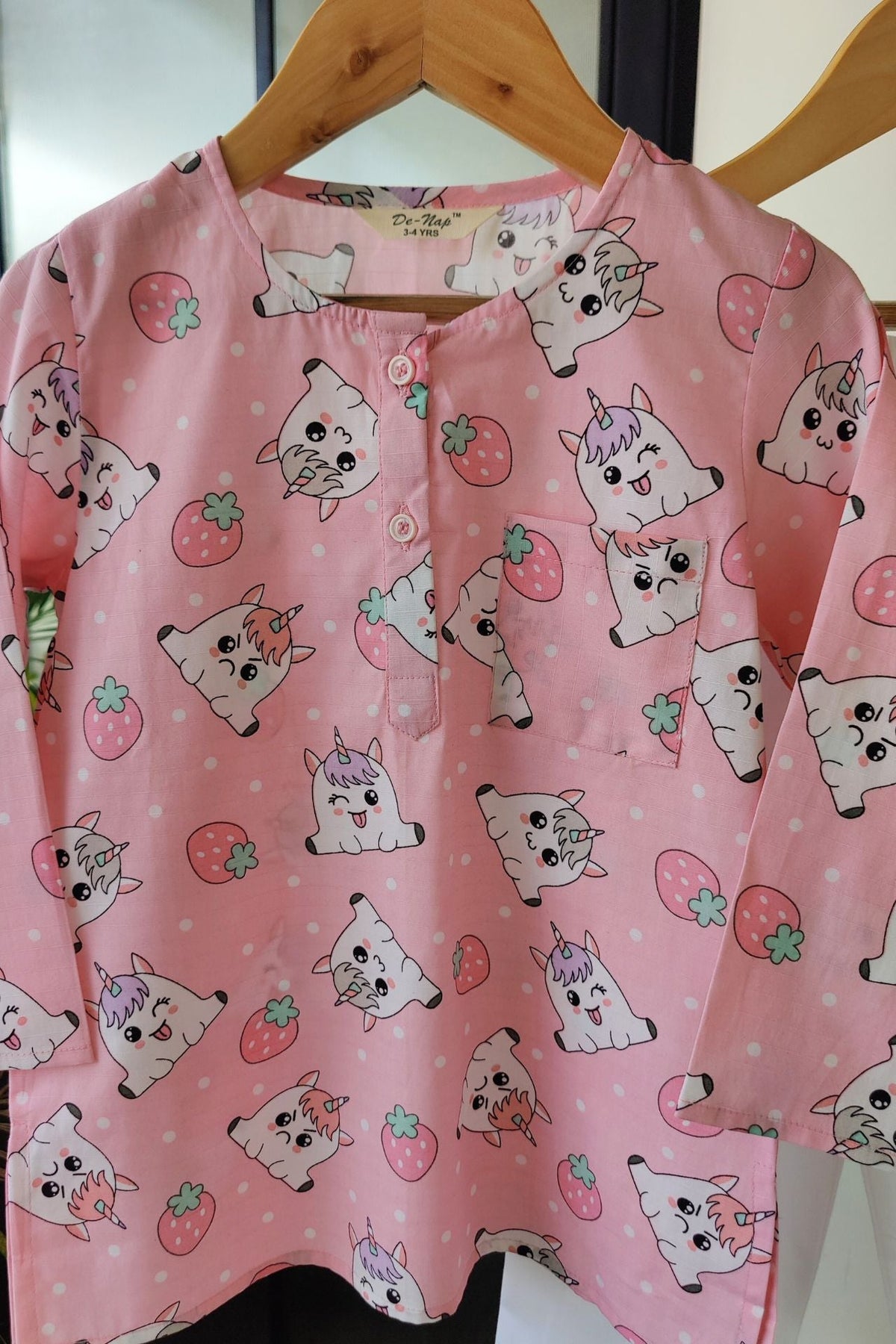 Magic Unicorn Pink Kurta Pyjama Set for Girls - De - Nap.in - Nightwear