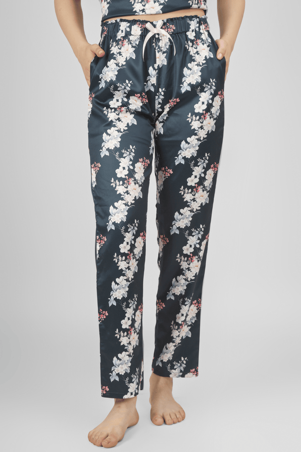 Navy Bloom & Bold Satin Pyjama - De - Nap.in - Nightwear