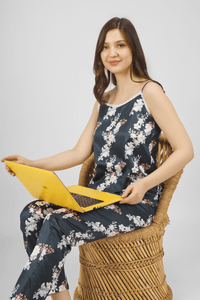 Navy Bloom & Bold Satin Spaghetti Pyjama Set - De - Nap.in - Nightwear