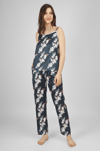 Navy Bloom & Bold Satin Spaghetti Pyjama Set - De - Nap.in - Nightwear