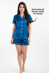 Royal Blue Satin Shorts Set