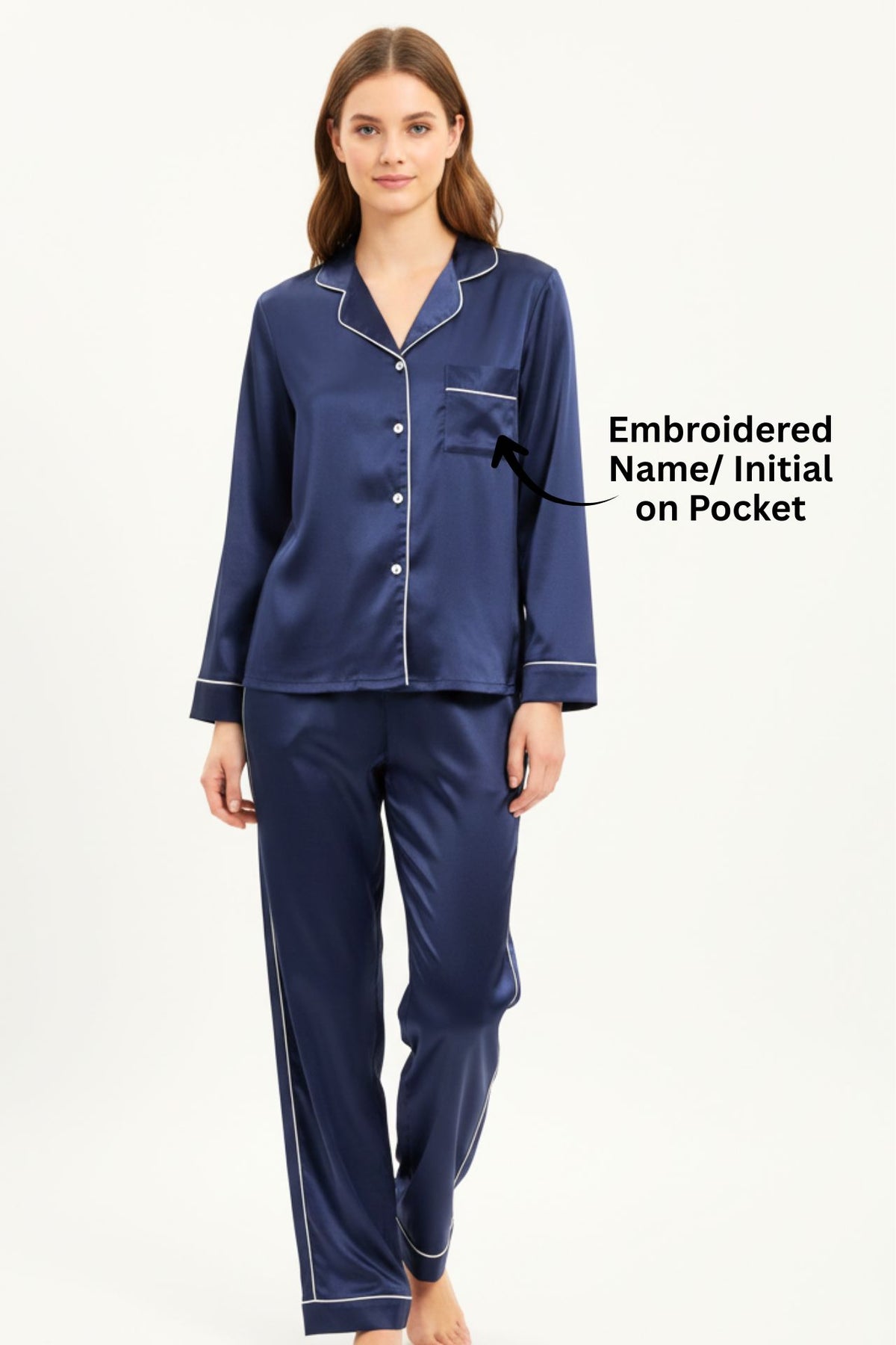 Navy Satin Pyjama Set
