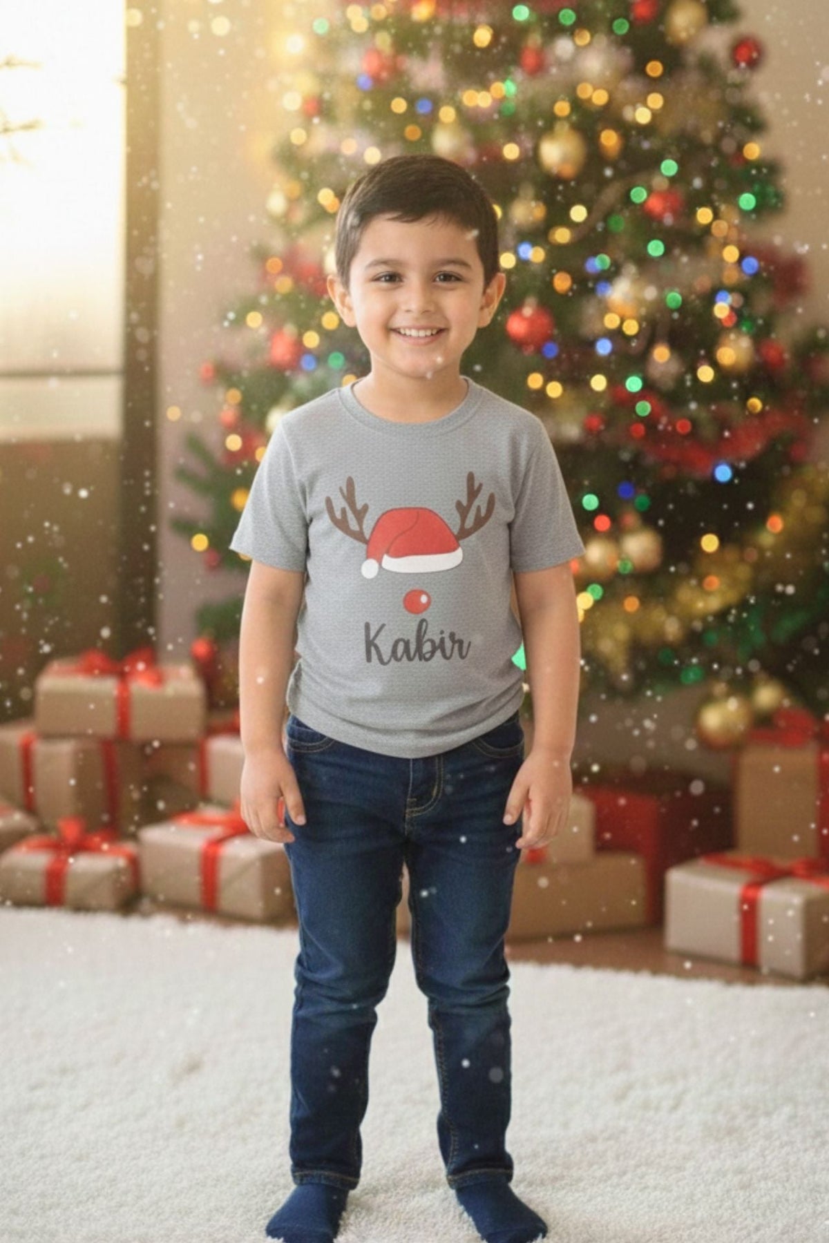 Personalised Christmas Grey T-Shirt (Boy) - De - Nap.in - Nightwear