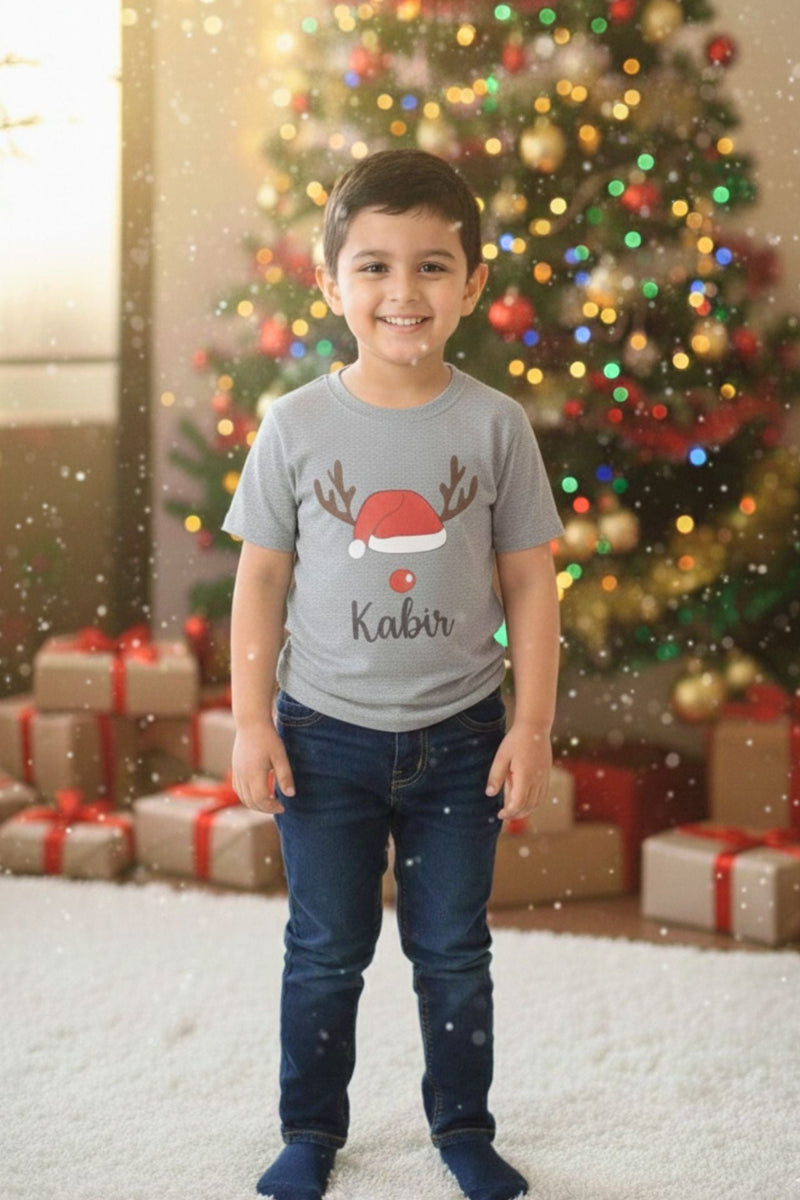 Personalised Christmas Grey T-Shirt (Boy) - De - Nap.in - Nightwear