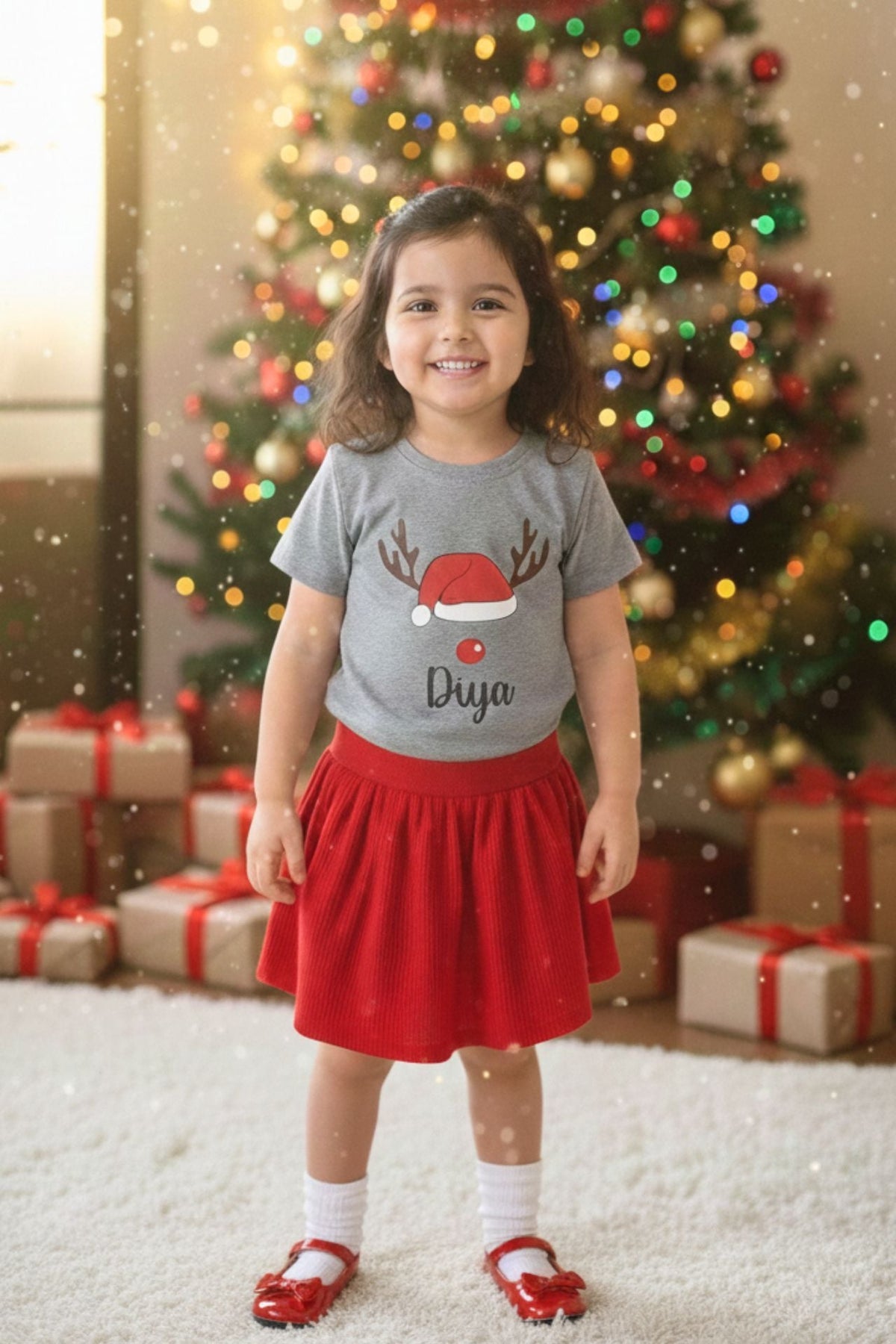 Personalised Christmas Grey T-Shirt (Girl) - De - Nap.in - Nightwear