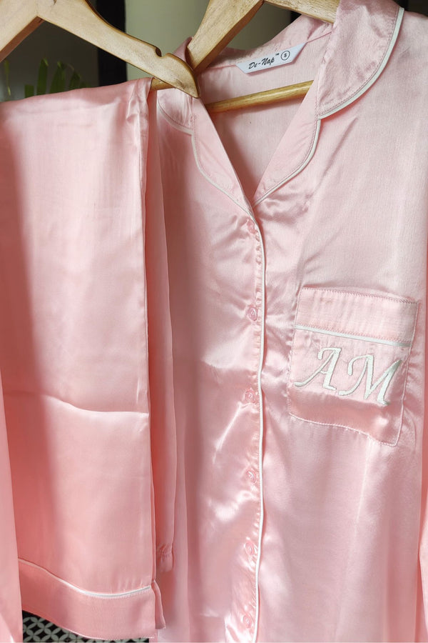 Baby Pink Satin Pyjama Set