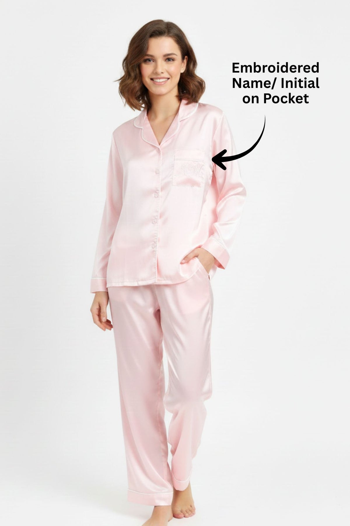 Baby Pink Satin Pyjama Set