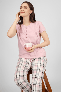 Plaid & Pleats Short Sleeves Pyjama Set - De - Nap.in - Nightwear