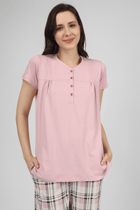 Plaid & Pleats Short Sleeves Pyjama Set - De - Nap.in - Nightwear