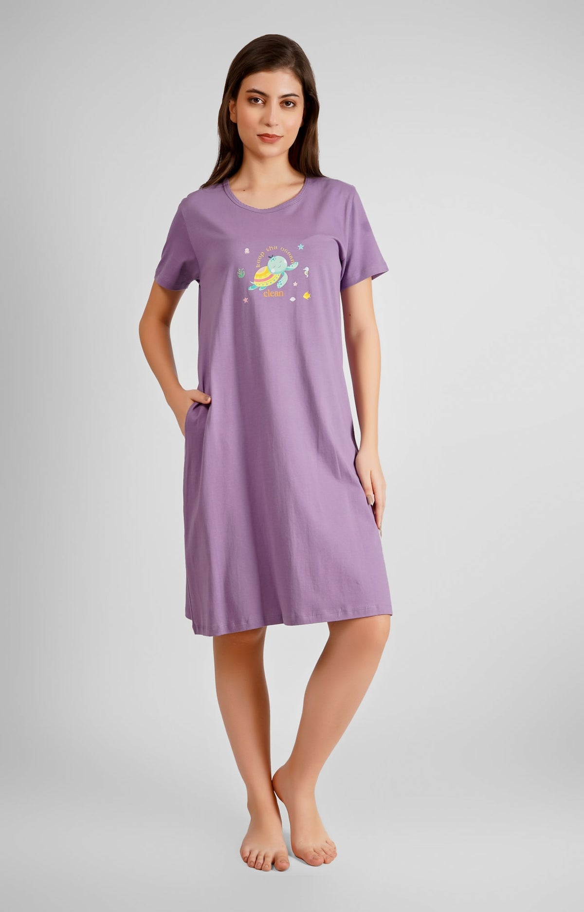 Purple Keep The Ocean Clean Nightdress - De - Nap.in - Nightwear