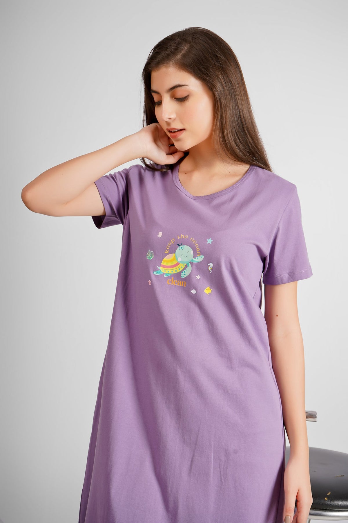 Purple Keep The Ocean Clean Nightdress - De - Nap.in - Nightwear