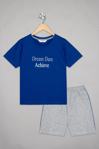 Royal Blue Dream Dare Achieve Shorts Set - De - Nap.in - Nightwear