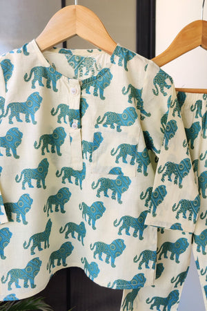 Royal Majesty Block Print Mul Kurta Pyjama Set Girls / Boys - De - Nap.in - Nightwear